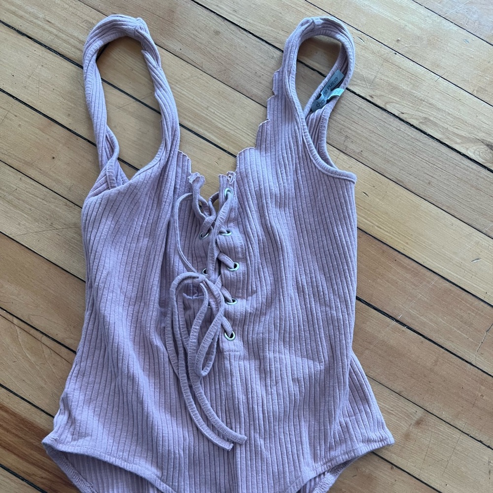 5/$15 pink lace up bodysuit